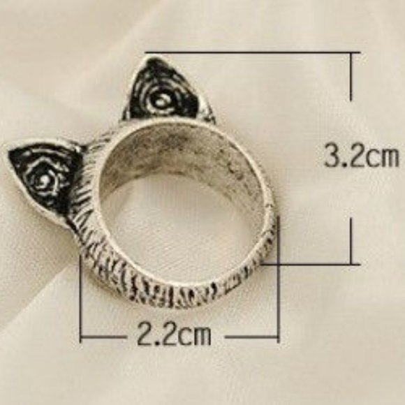 Silver Pewter Cat Ears Ring Cute Gift - Picture 5 of 8